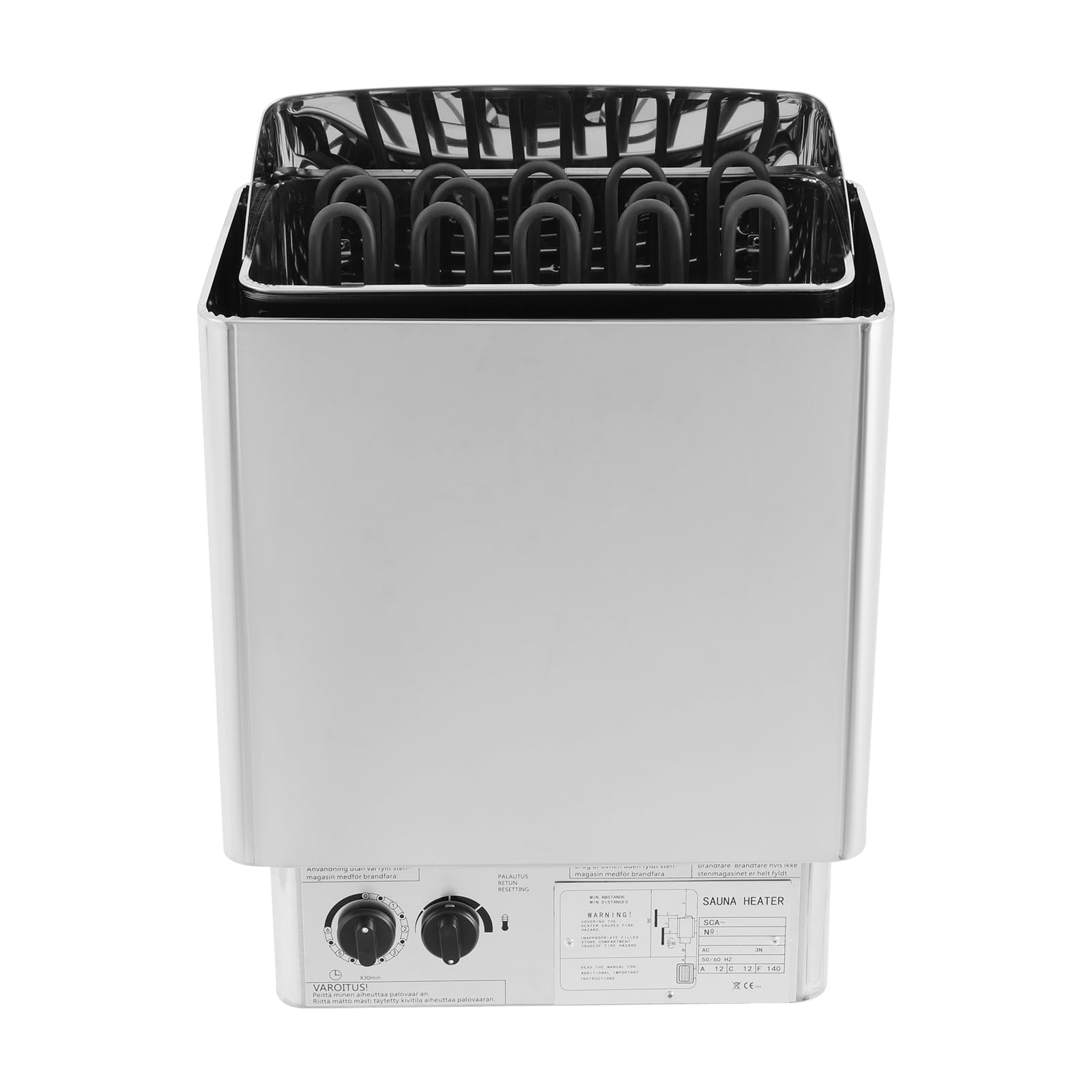 Piec do sauny 9 kW, stal nierdzewna, elektryczna, sucha sauna parowa ze zintegrowanym sterowaniem i zabezpieczeniem przed przegrzaniem, 9 m³, do sauny domowej/hotelowej/spa/prysznica, montaż na