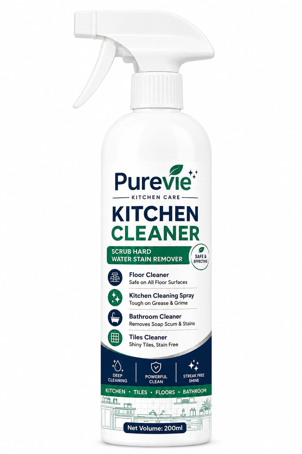 Purevie Kitchen Cleaning Spray 200ml | Instant Grease Remover Tough Oil & Stains | Non-Toxic Fast Action Formula | Suitable For Gas Stove, Countertop, Tiles, Chimney & Sink,toilet cleaner.(pack of 2)-image-30