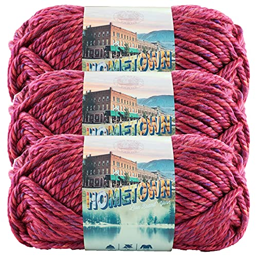 Image of Lion Brand Yarn Hometown Yarn, Super-Bulky Yarn for Knitting, Crocheting, and Crafting, 3 Pack, Phoenix Azalea | Super Bulky Acrylic Fiber for Warm Crochet Blankets, Knit Winter Hats, Chunky Cardigans, Soft Scarves, Weaving