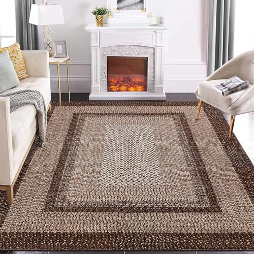 GAOMON Modern Braided Print Area Rug, Brown, 9 x 12 FT, Machine Made, Low Pile, Non-Slip, Non-Shedding, Indoor, Polyester, Adult, Unisex