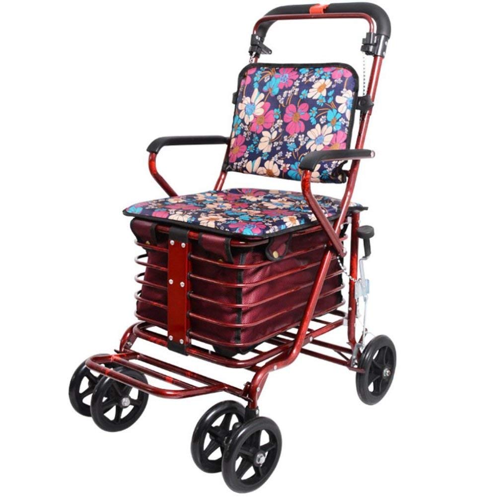 Andadores con ruedas Tubo de acero liviano Plegable con cuatro ruedas Andador con ruedas Altura ajustable con asiento acolchado Cesta de transporte y frenos que se pueden ubicar Peso del rodamiento: