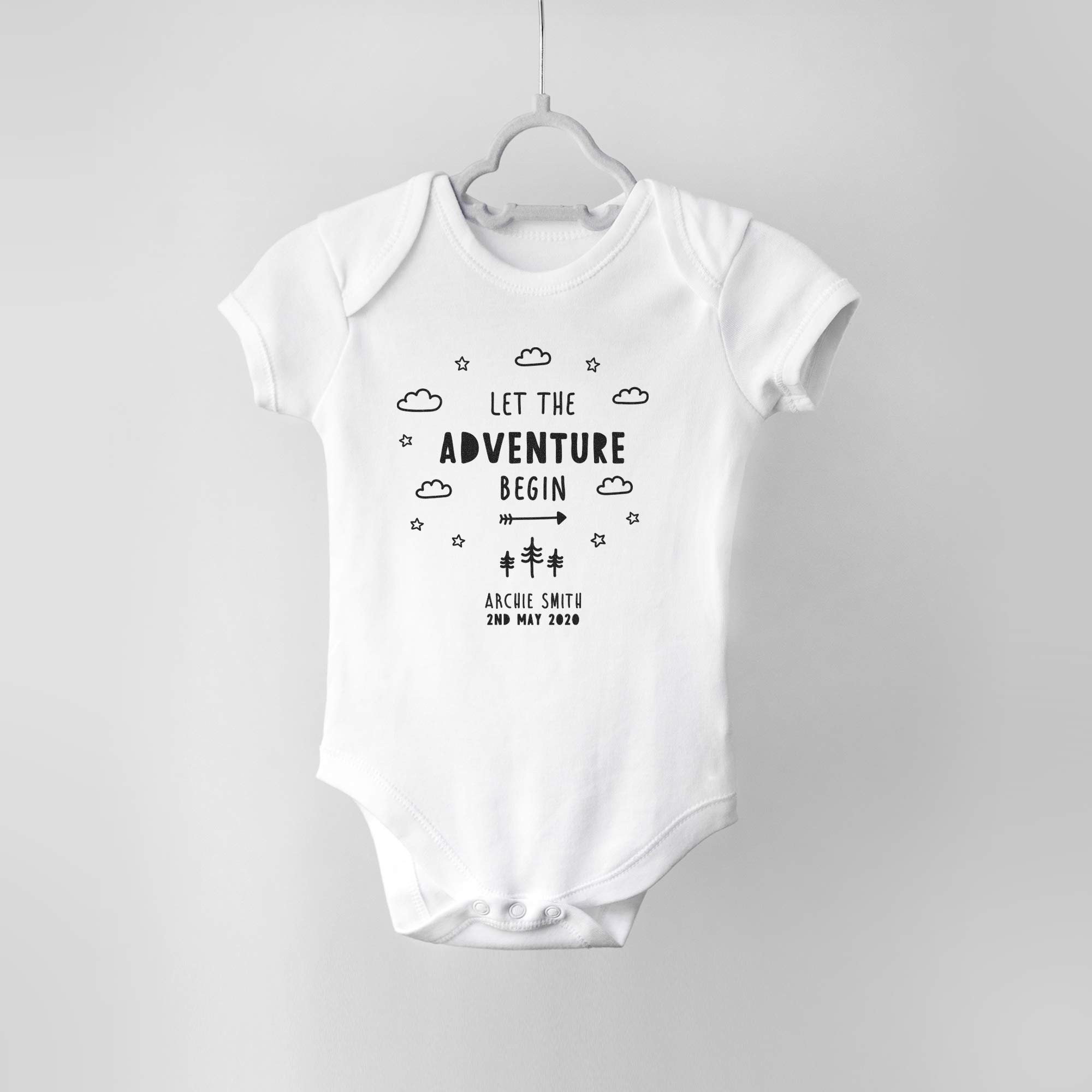 Personalised Baby Bodysuit with Name Let the Adventure Begin