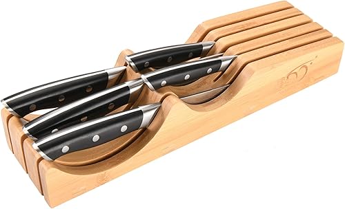 Miniatura 8 de NANFANG BROTHERS Juego de cuchillos de cocina, 6 piezas de bloques de cuchillos de damasco con cuchillos de bambú, organizador de cajón, perfecto
