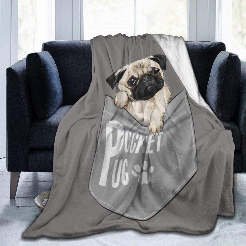 Coperta Flanella Super Morbida Crazy Cute Pug – 101x76 Cm – Per Divano E Animali Domestici