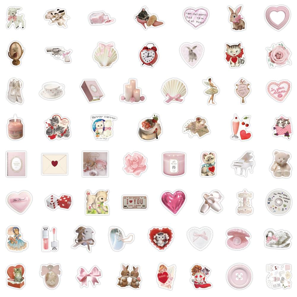 LYunMu Coquette 100 Pcs Stickers for Kids Teens Adults Aesthetic Stickers Pack, Pink, PVC, Smooth Flat Surfaces, Eclectic - Image 4