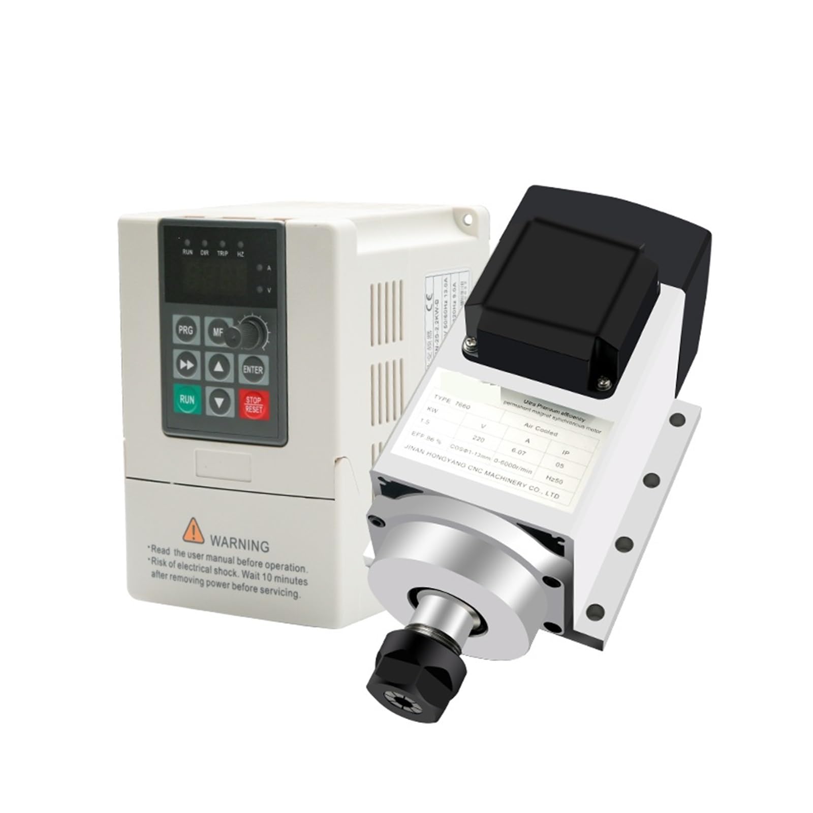 Husillo de potencia constante CNC, 1,5 kW, ER20, 6000rpm, brida bajo par, Motor imán permanente refrirado por aire, fresadora, perforación, Unidad de potencia(Set)