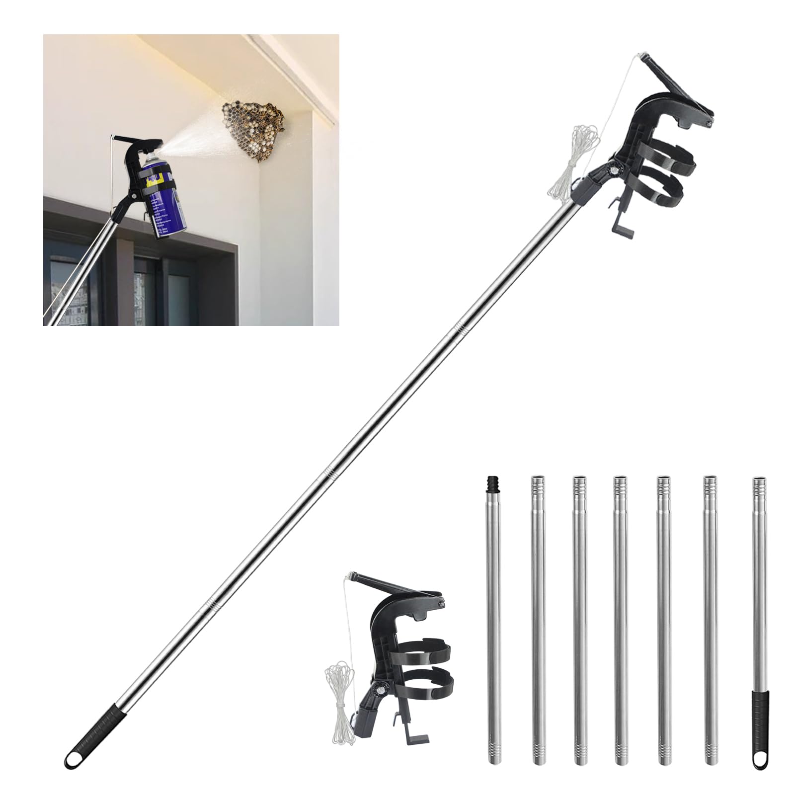 Adapter do przedłużacza do puszki z lakierem w sprayu, adapter do uchwytu rozpylacza z teleskopowym prętem o długości 2,8 m, regulowany adapter do rozpylacza kątowego do puszki z lakierem w