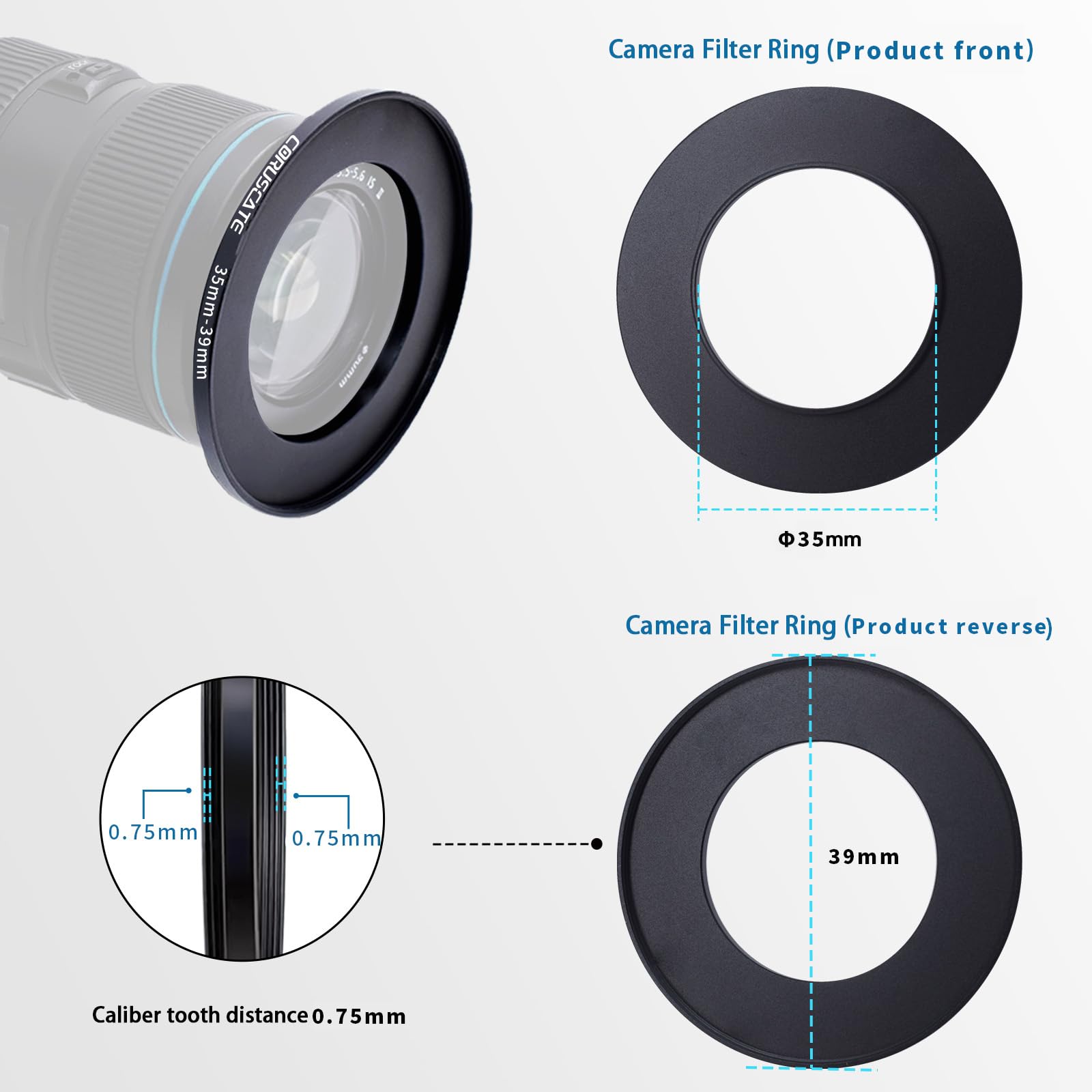35mm lnes to 39mm Camera Lens Adapter,Camera Step-Up Ring Filter,Change The Filter or Lens Size from 35mm to 39mm.Compatible All 39mm Thread Filter Accessory+Lens Cleaning Cloth - Image 3