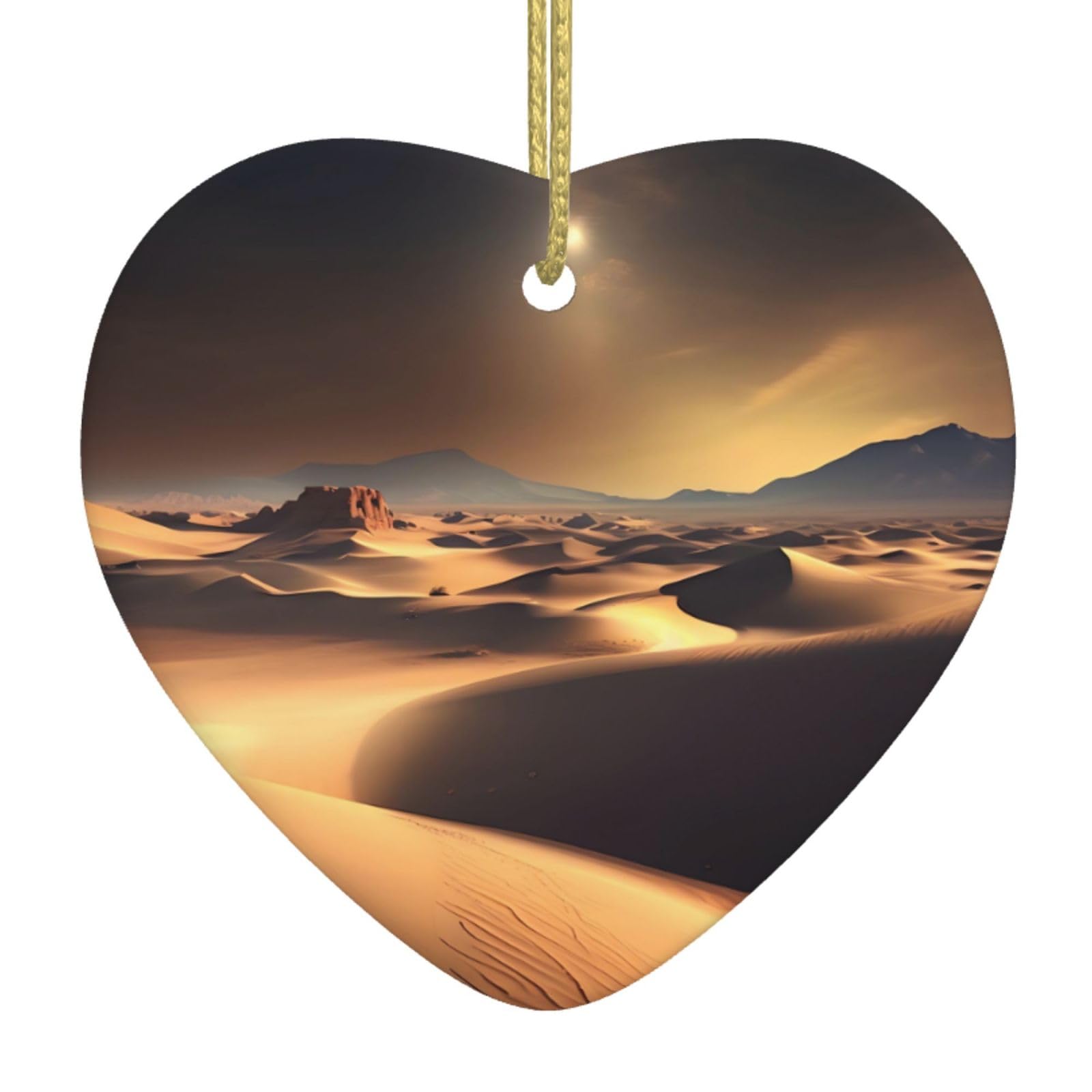 Sahara Desert Ceramic Christmas Heart Pendant with Silk Thread, Christmas Tree Home Decoration