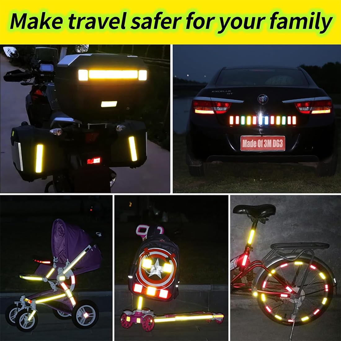 20 Pezzi Catarifrangenti per Passeggini, Sicurezza Catarifrangente Adesivo Universale, Adatto a tutti i passeggini, zaini, biciclette, sedie a rotelle - giallo neon