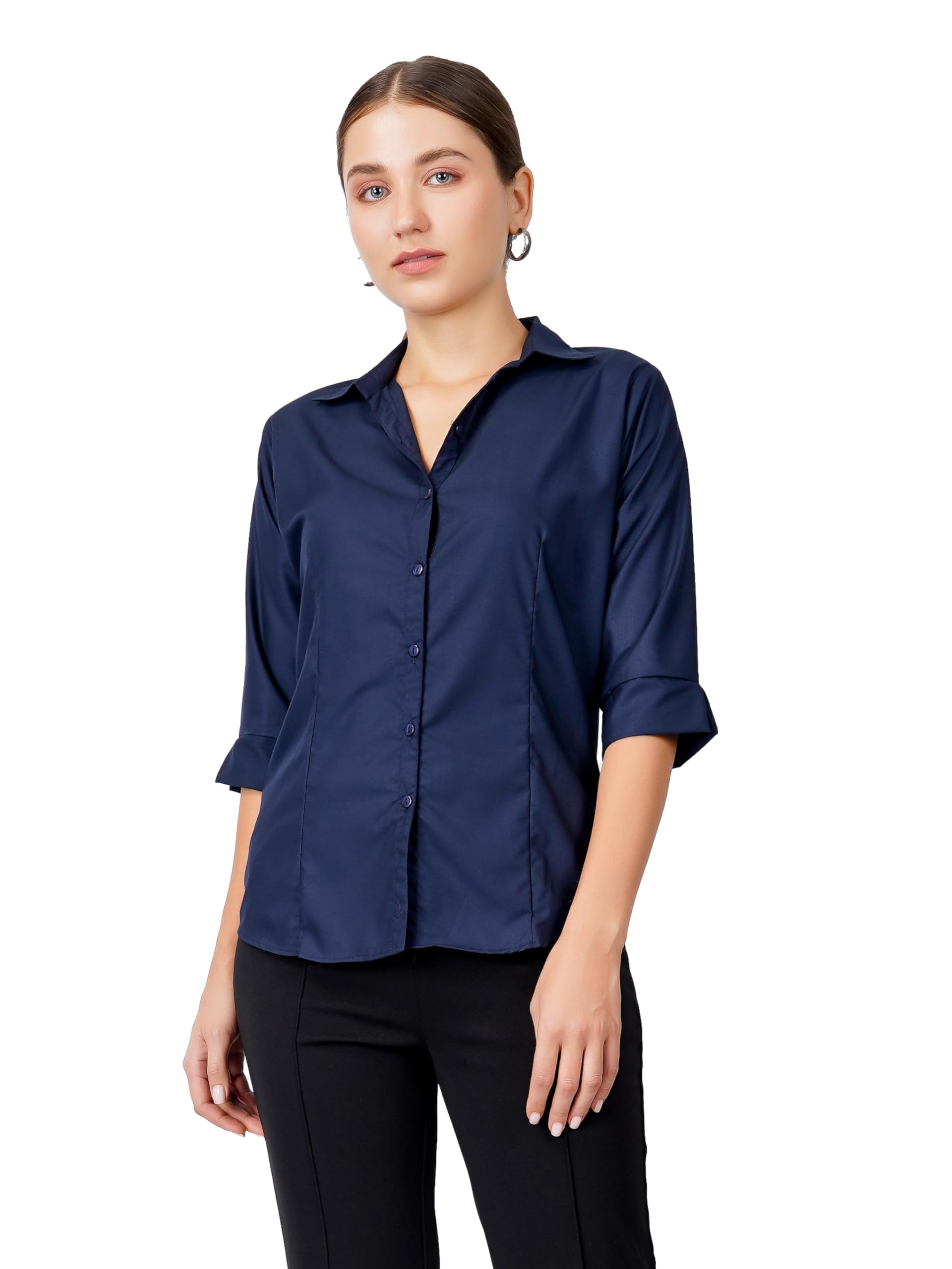 modny Formal Shirt for Women & Girls | Premium Cotton 3/4 Sleeve with V Shape Collar | Regular Fit Ideal for Office, College & Casual Wear-picture-18