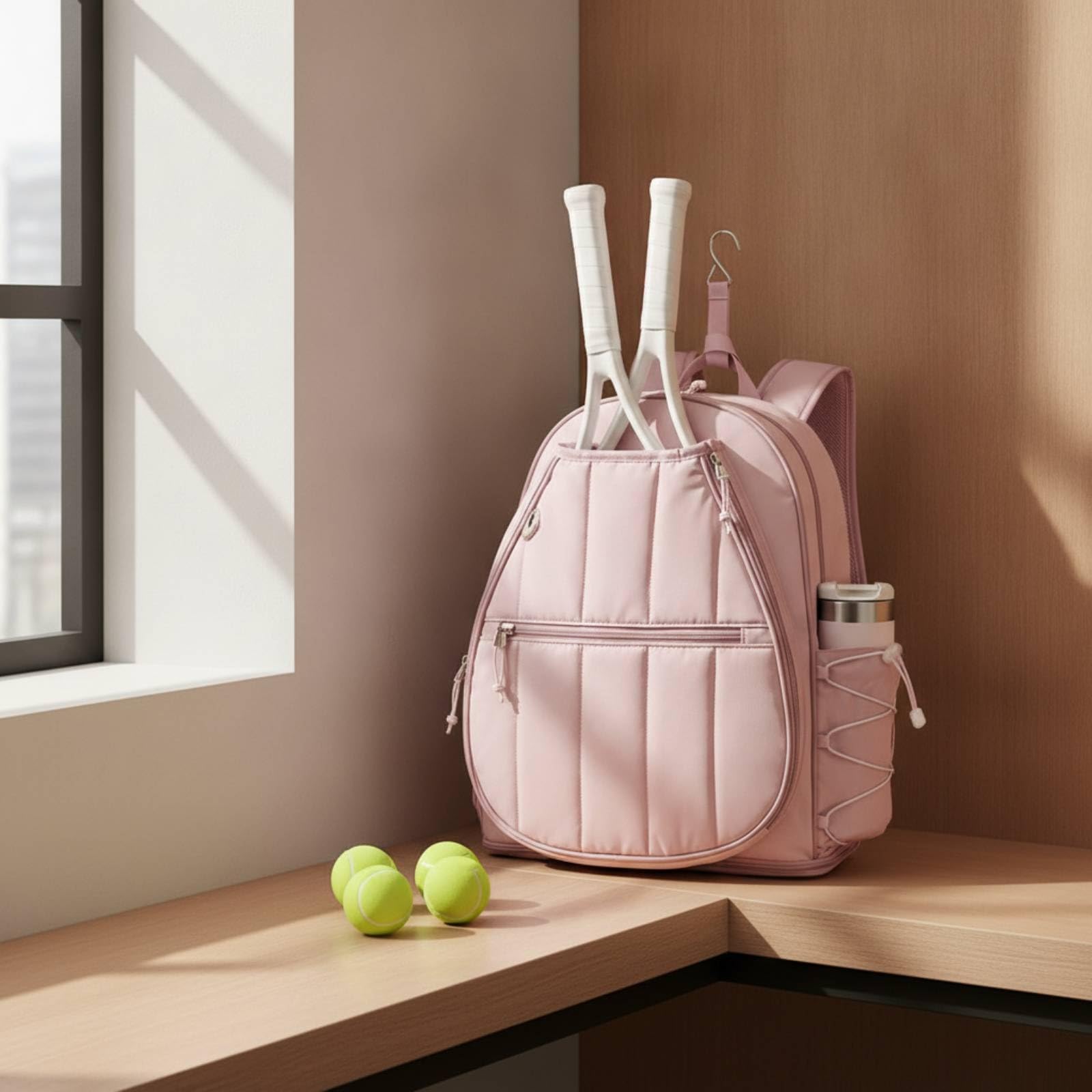 Bolsa Entrenamiento para Mujer con Compartimento para Zapatillas Mochila Tenis con Gancho y Panel Transpirable para Gimnasio y Viaje