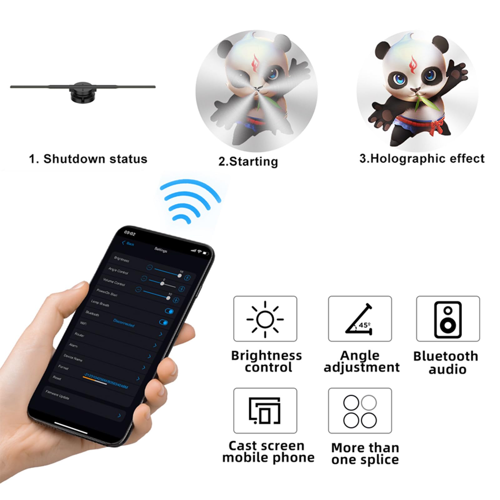 Wentylator holograficzny LED 3D (efekt bez okularów) z Bluetooth i aplikacją – wyświetlacz 1010RGB HD (352 diody LED) do sklepów i punktów handlowych