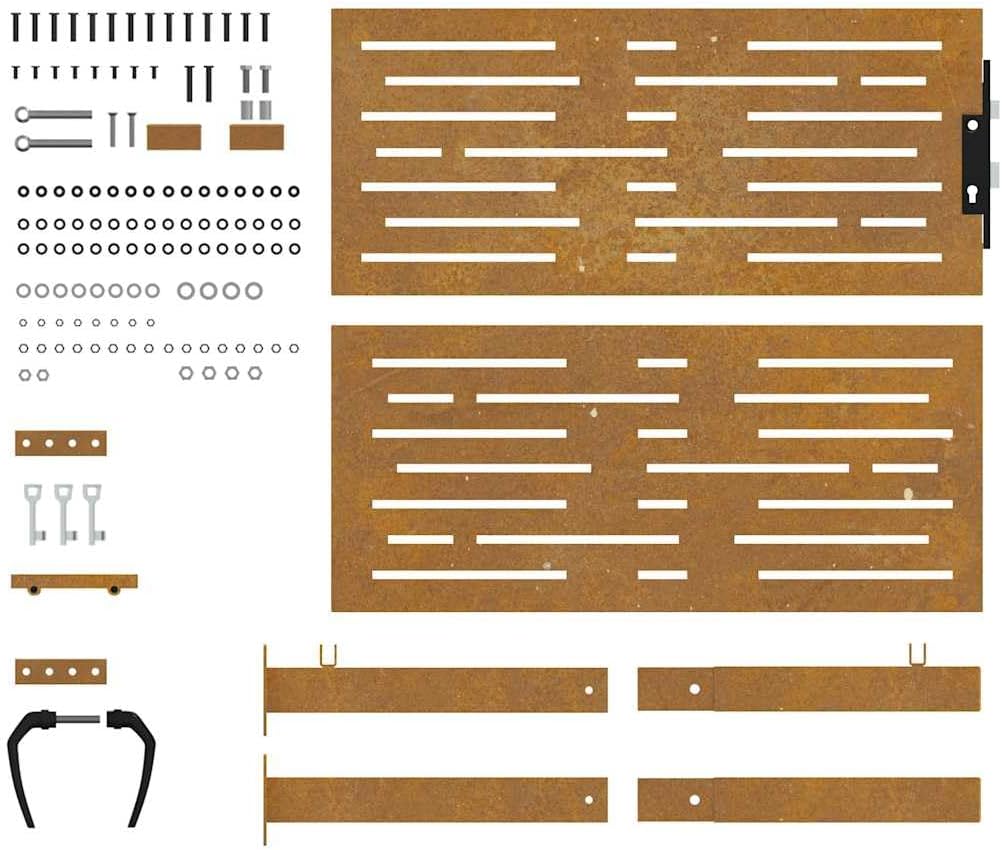 All components of the vidaXL Garden Gate laid out on a surface.