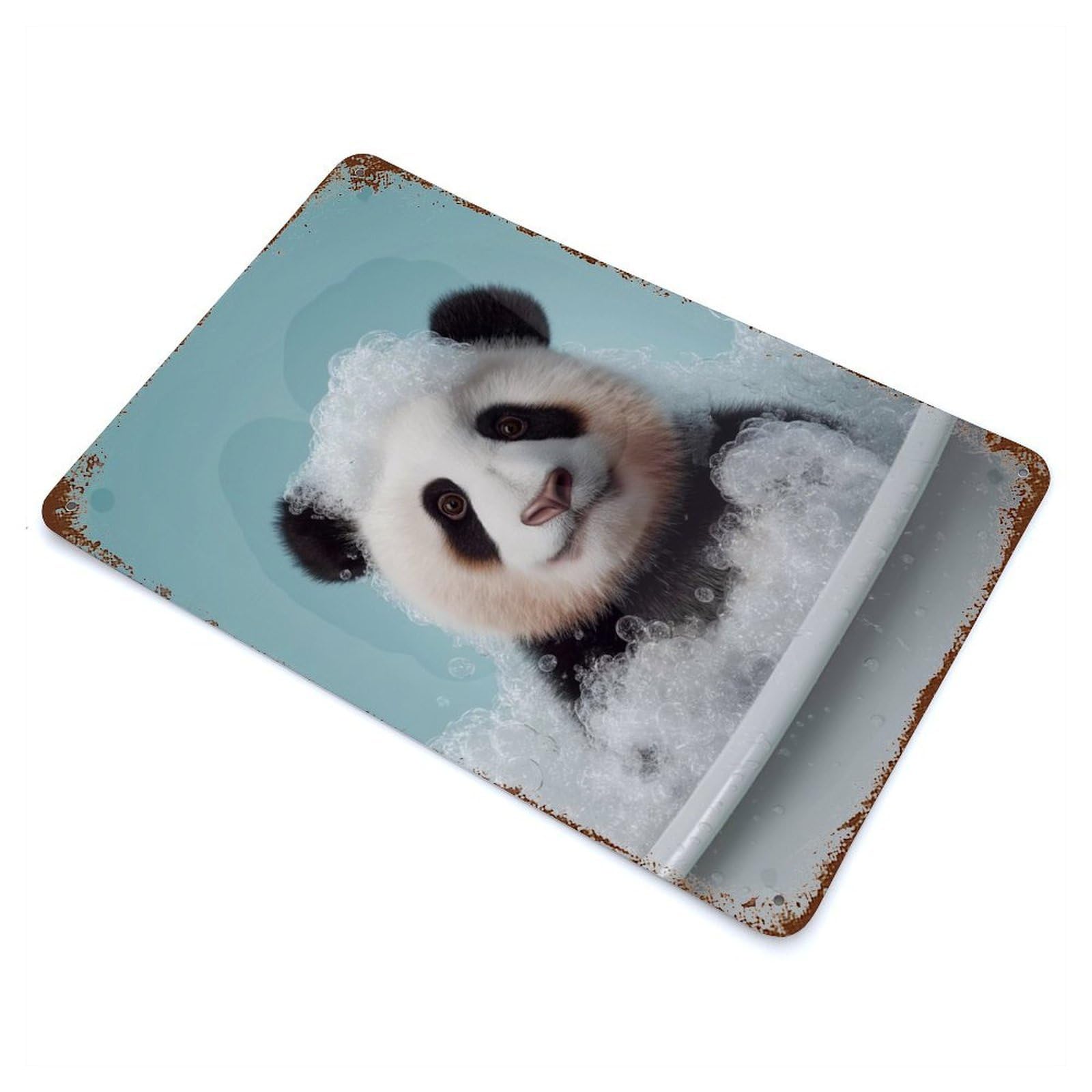 Garage Style Panda Cub in A Bubble Bath Distressed Metal Wall Sign 11.8"x7.9", Retro Wall Decor for Bar And Workshop