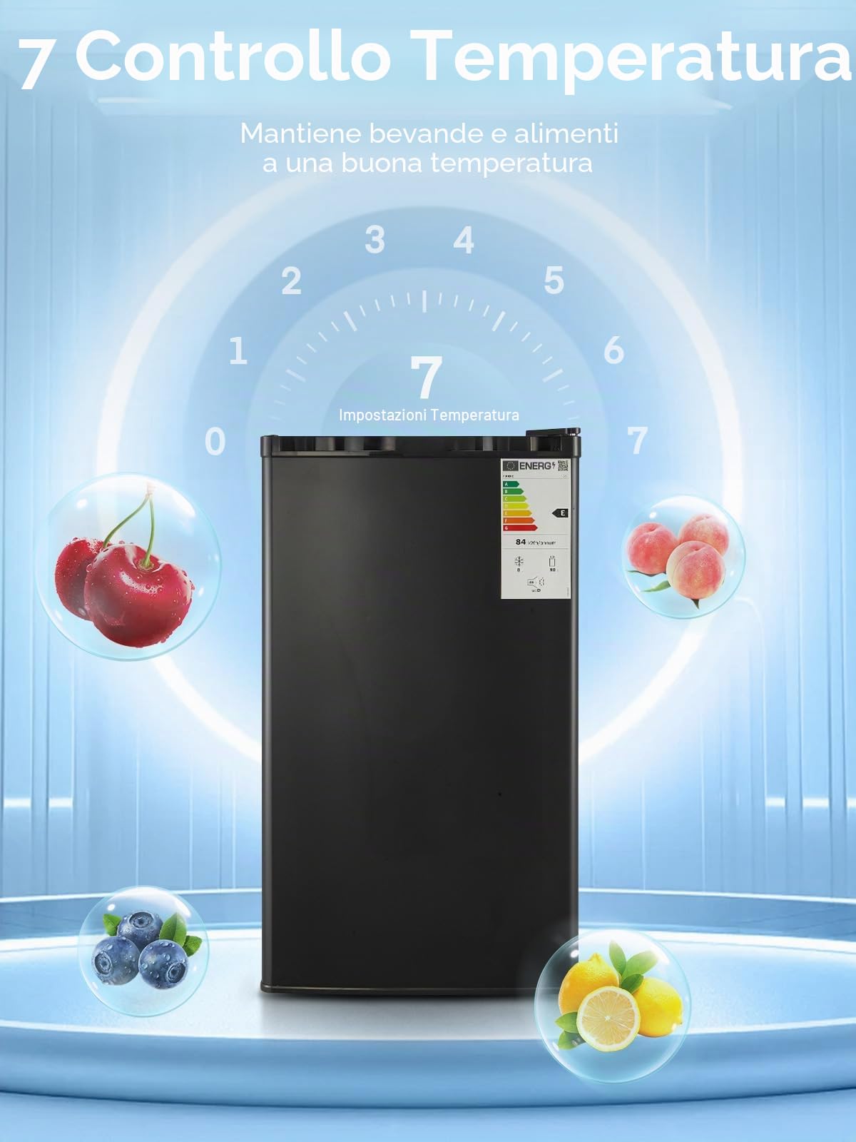 FOHERE Frigorifero Piccolo 91L con Freezer, Frigorifero Monoporta, Silenzioso, 7 Termostato Regolabile, Scomparto per Verdure, Mini Frigo da Ufficio, Camera, Nero