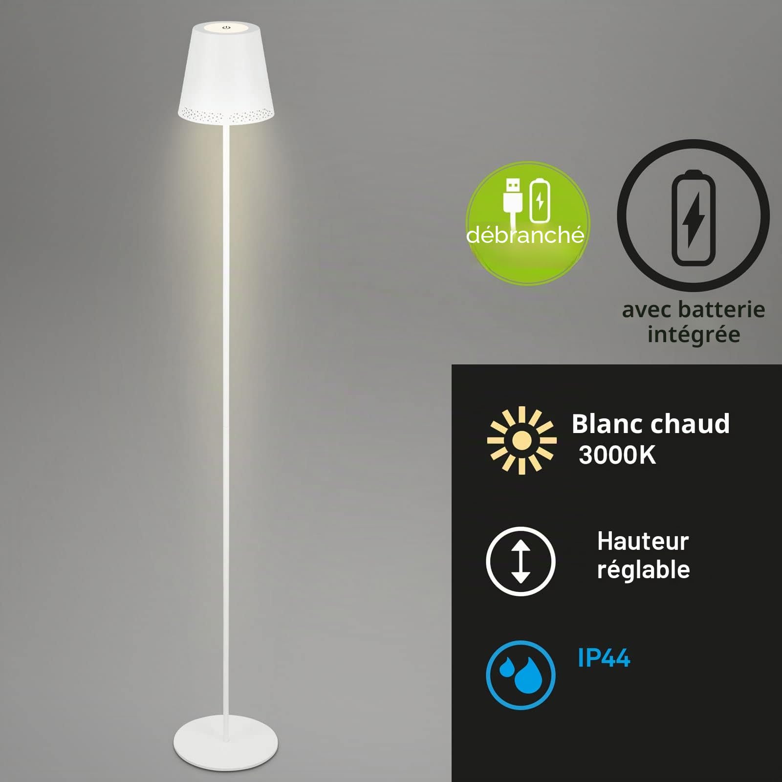 Briloner – Lampadaire LED Extérieur 3 en 1 à Intensité Variable Progressive, Tactile, Blanc