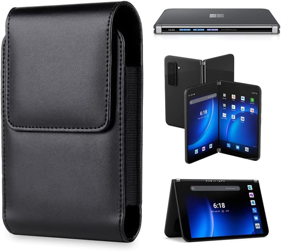 for Microsoft Surface Duo 2 Case, PU Leather Wallet Pouch Holster with [Belt Clip] Elastic Magnetic Closure Design Protection Wallet Holster Case for Microsoft Surface Duo 2