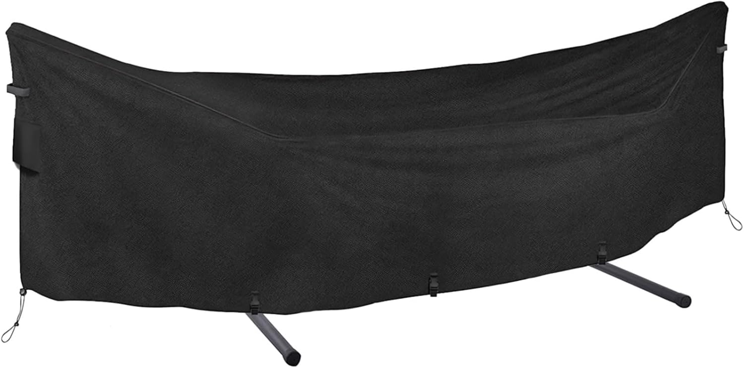 Large Hammock Cover, 149.6 x 6.7 x 31.5 in, Long-Lasting Polyester Fabric, Windproof, Waterproof, Dustproof, with Storage Bag, Easy to Clean, Adjustable Buckles, Black