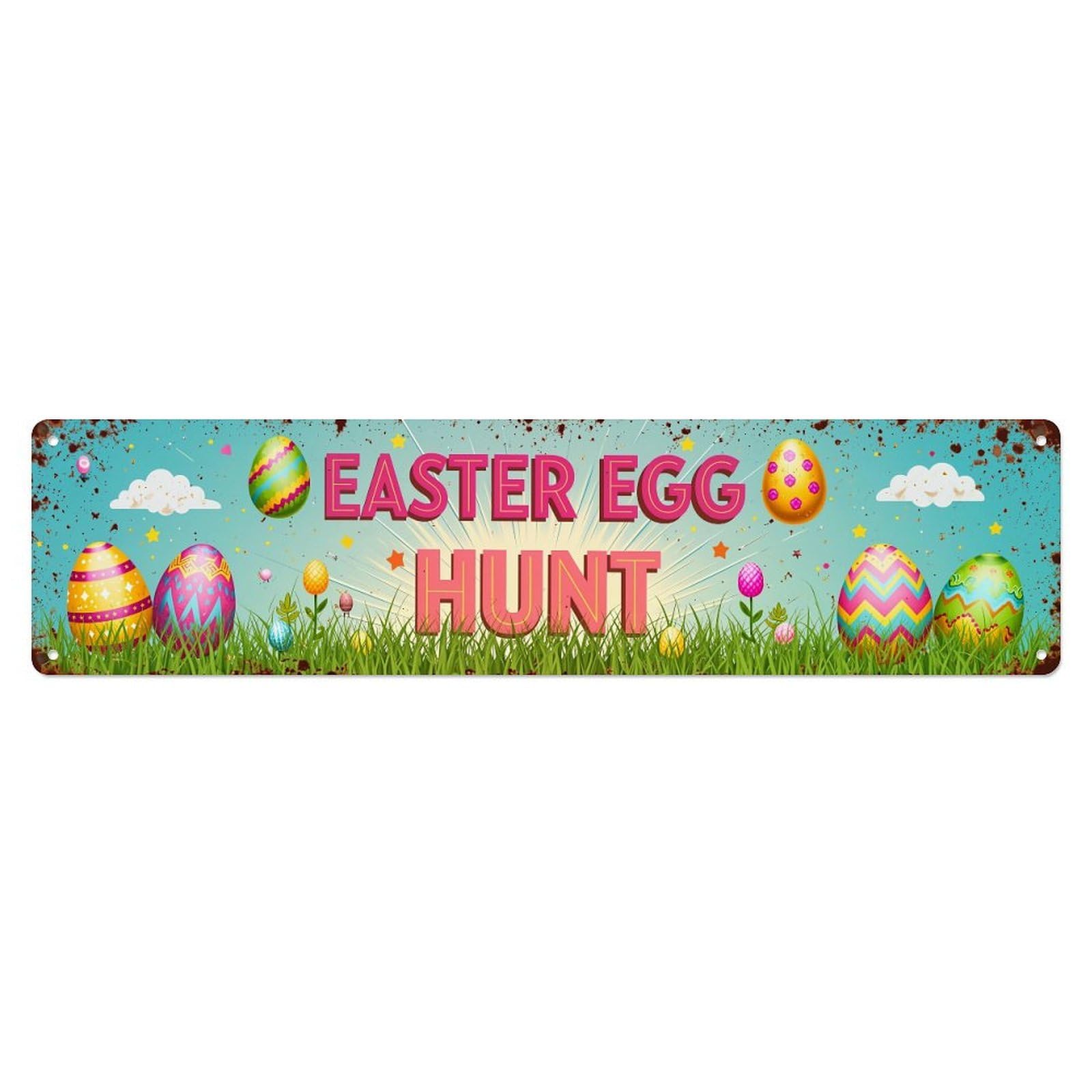 Easter Egg Hunt Pattern Metal Tin Sign Plaque