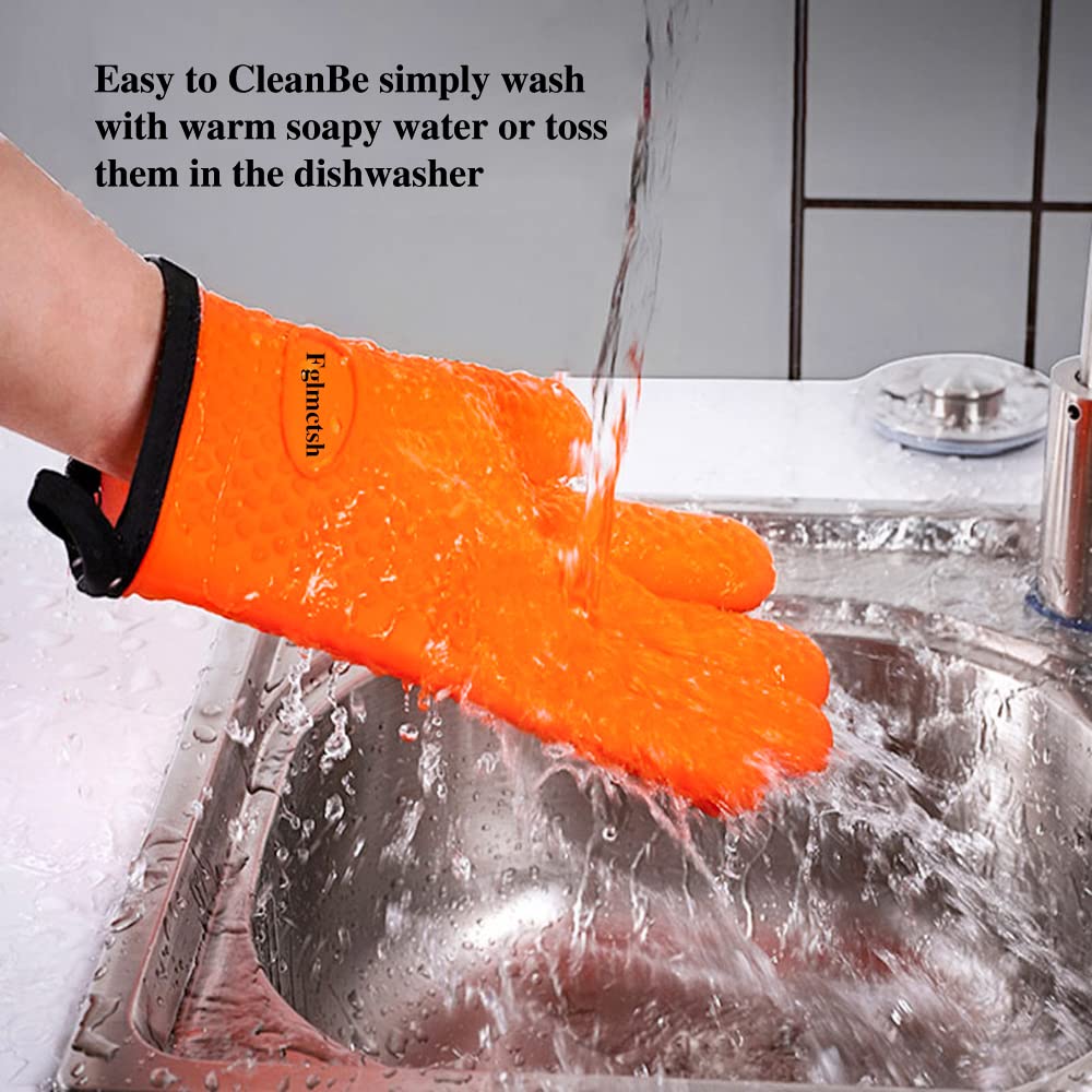 Guantes de cocina de silicona, guantes de barbacoa, cocina, manejo seguro de ollas y sartenes, barbacoa extremadamente resistente al calor, capa protectora interna de algodón, guante de horno