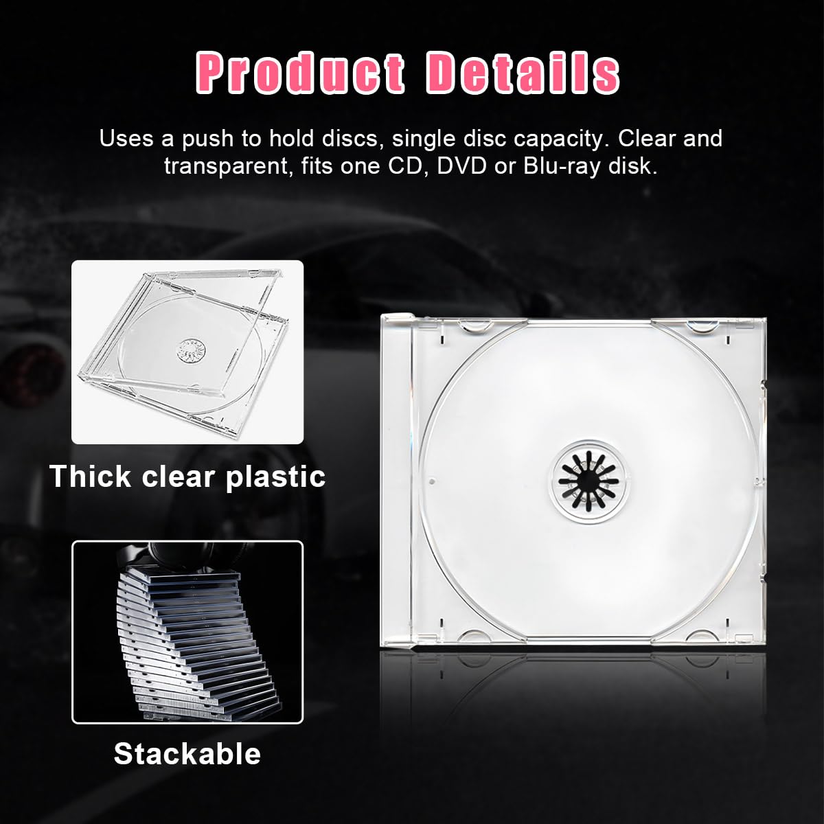 Standardowe pojedyncze przezroczyste etui na płyty CD, 10 mm, smukłe pudełko do przechowywania płyt CD z zamontowaną czarną tacą, trwała plastikowa osłona CD DVD do wymiany, akcesoria