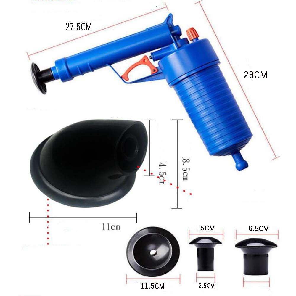Sturalavandini a Pressione,Sturalavandini Aria compressa,Stantuffo WC,con 4 adattatori -utilizzato per Pulizia per Vasca da Bagno, Cucina, Bagno, Tubo Sewer.