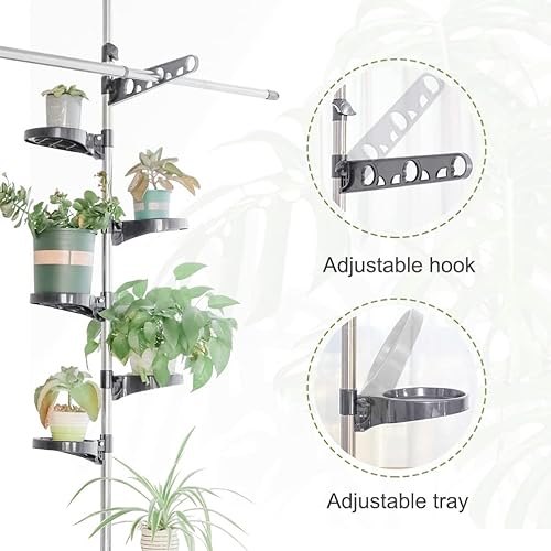Miniatura 5 de BAOYOUNI Soporte de Poste para Plantas de Interior con Varillas de Doble Tensión, Soportes de Estantes de Almacenamiento para Macetas, Perchero de