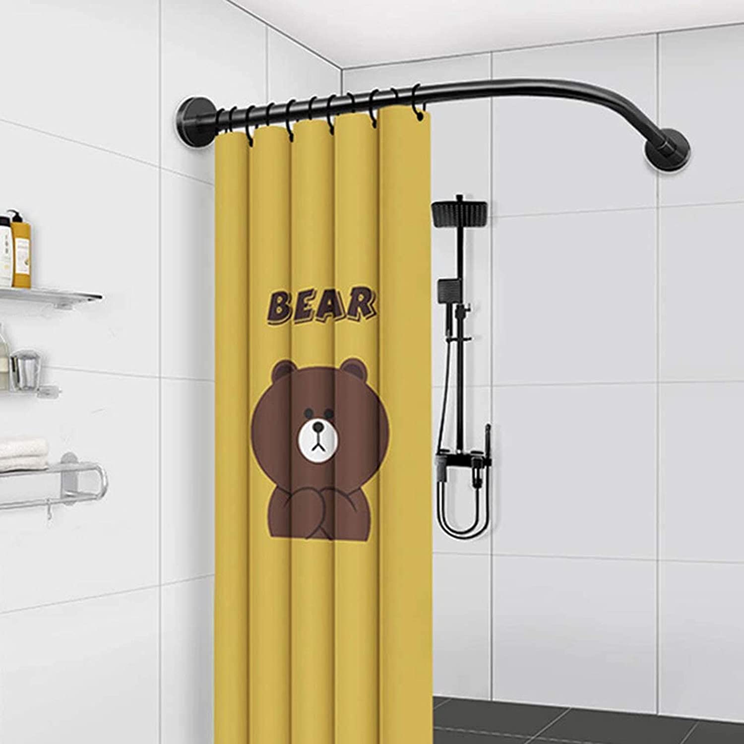 Barre de Douche Extensible, Barre de Douche courbée, antirouille, Extensible et réglable en Forme de L, en Acier Inoxydable, sans perçage.