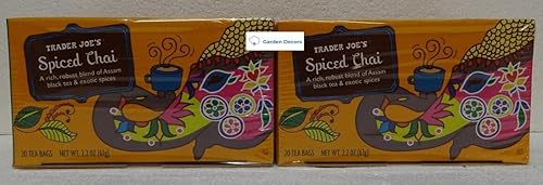 Trader Joe's Spiced Chai 20 bolsas de té 2.2oz 2.15 oz (dos cajas)
