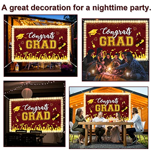 Image of Maroon Graduation Banner with Led-Light Strips Decor 71 inch x 43 inch Class of 2024 Congrats Grad Party Backdrop Decorations for 2024 Prom Graduation Party Background Supplies