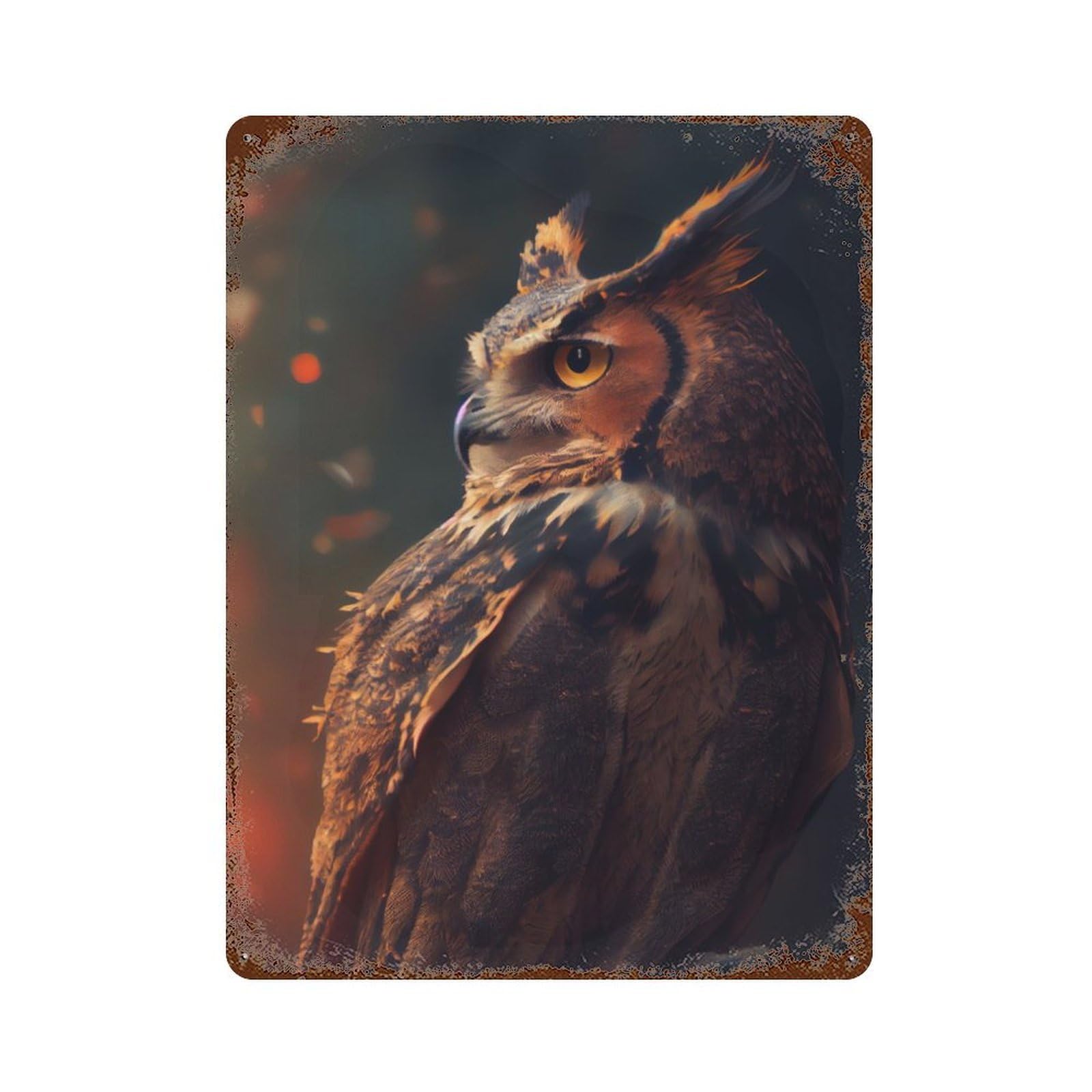 Mystic Owl Gaze 15.7"x11.8" Vintage Rust Metal Sign, Decorative Metal Wall Art for Farmhouse, Kitchen And Entryway Decor