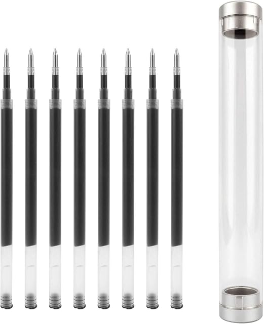 8 Pieces Replaceable Ballpoint Pen Refills Work for Most Brands Pens with Smooth Writing,Free-Flowing German Ink with Medium 0.5mm Ballpoint Tip(Black Refills)
