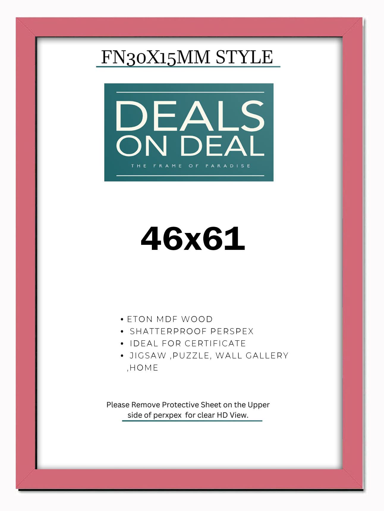 DEALS ON DEAL 46x61cm Picture Frame Solid MDF Wooden Jigsaw Puzzle Poster Frame, High-end Modern Style, Made High Definition Acrylic Front for Wall and Tabletop Photo Display [PINK 46x61]