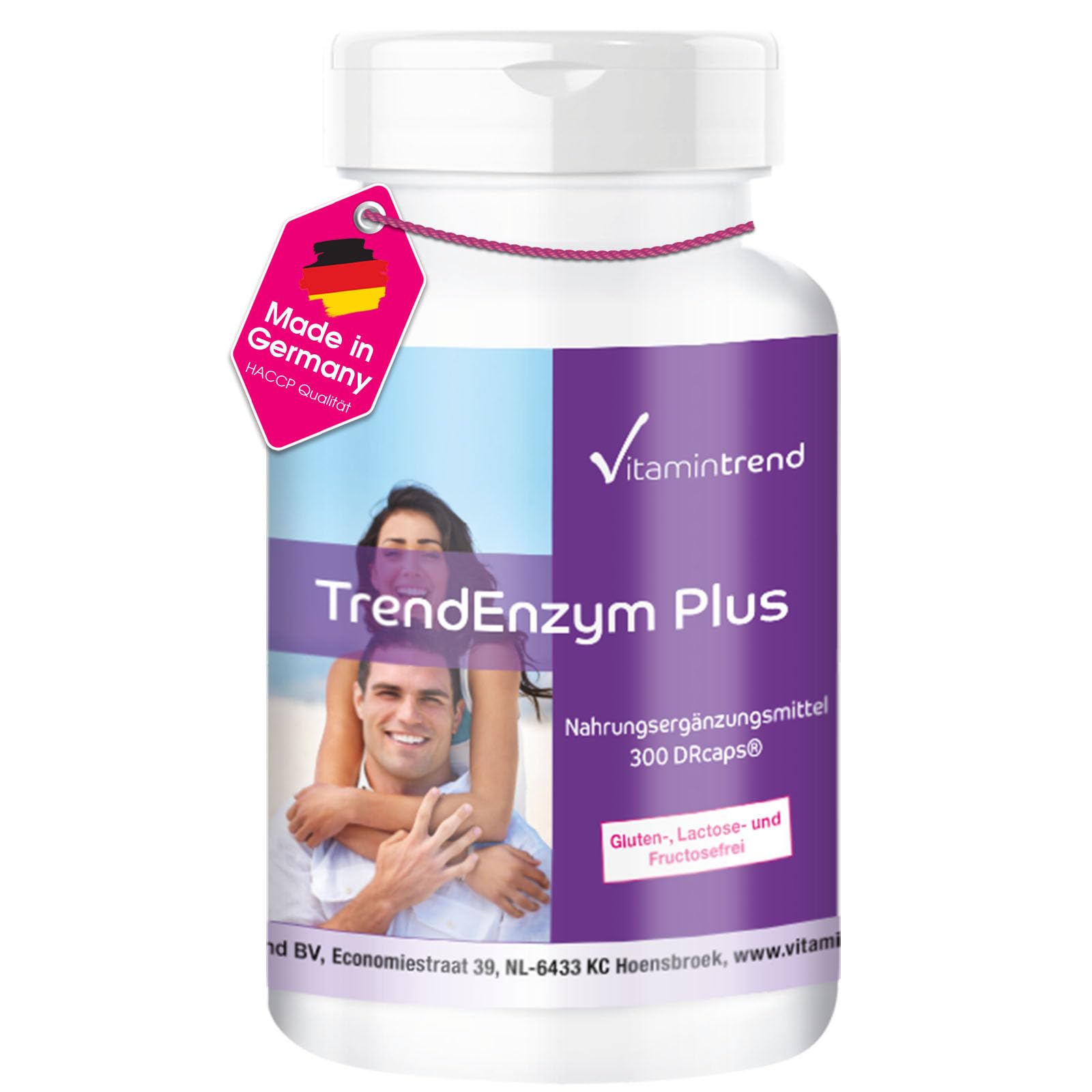 Vitamintrend Enzym Komplex 300 Kapseln, schluckfreundlich, magensaftresistent, mit Bromelain, Trypsin, Chymotrypsin und Rutosid, veganes Nahrungsergänzungsmittel ohne Zusätze, made in Germany