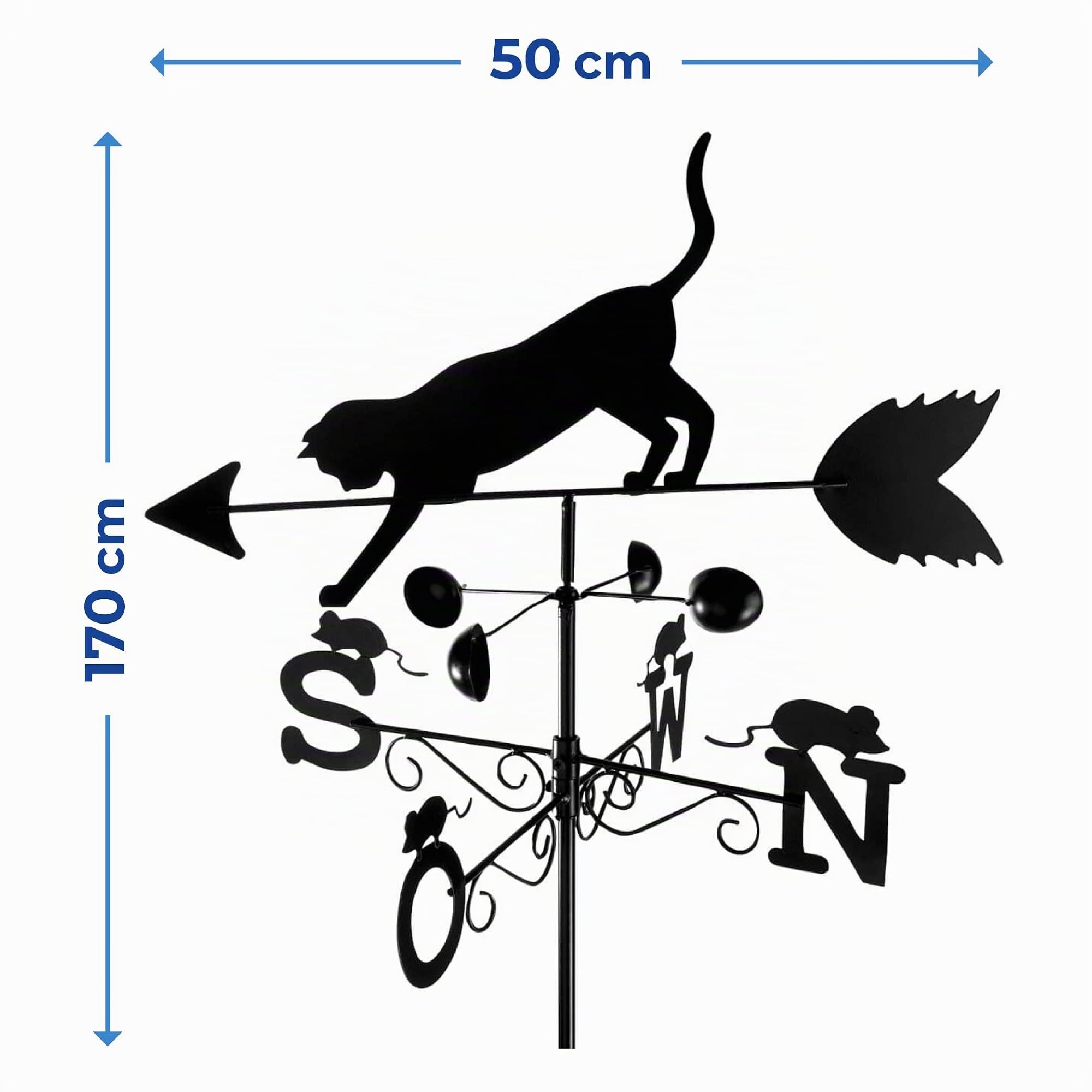 Maximex Girouette Chat, Métal verni, 50 x 170 x 40 cm, Noir