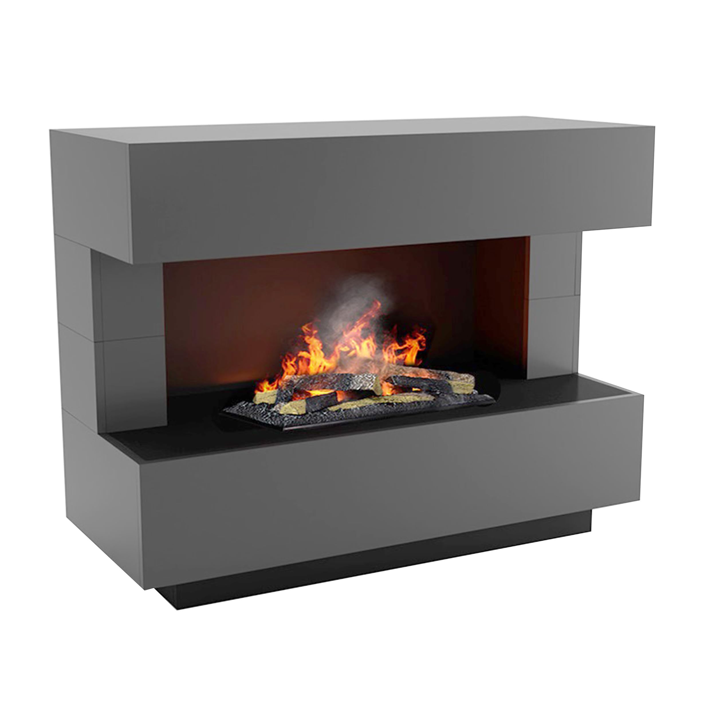 GLOW FIRE Kamin a vapore acqueo KANT - Caminetto elettrico con fiamme 3D LED realistiche, effetto crepitio, telecomando, 120x93x50 cm - Opti-Myst 600 con decoro in legno, Grigio