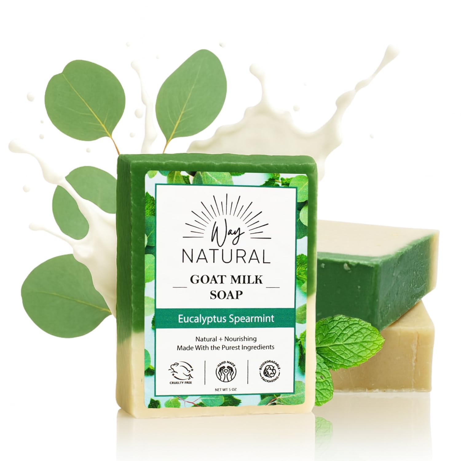 Eucalyptus Spearmint Soap Bar 3 Pack - Goat Milk Soap for Men Women - Natural Handmade w Real