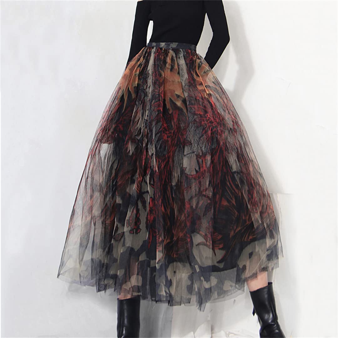 Gonne in Tulle Irregolari a Vita Alta per Donna Gonna Lunga in Rete di Pizzo Gonne Lunghe a Trapezio Primaverili Black S