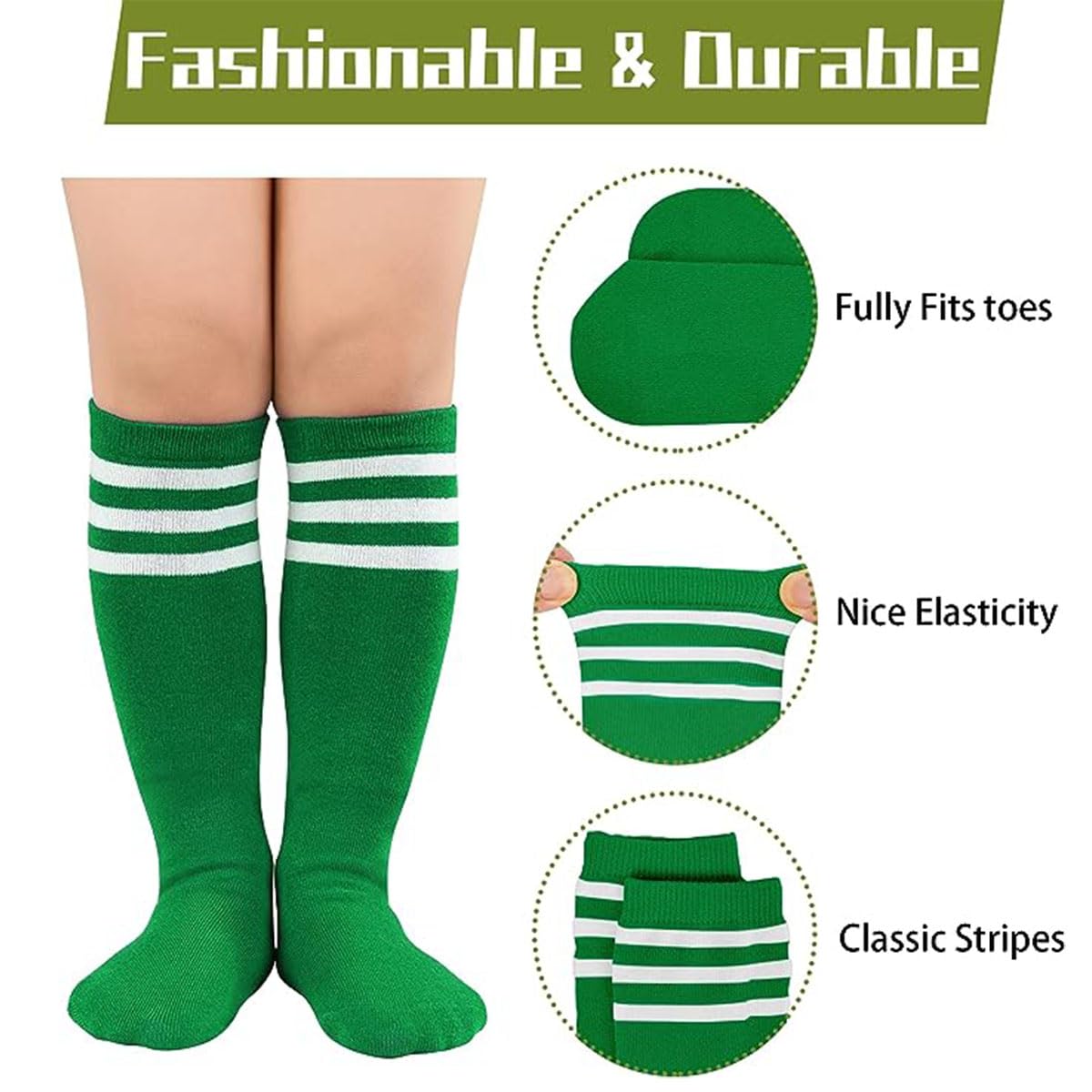 Zando Kniestrümpfe Kinder Baumwolle, 1 Paar Sportsocken für Jungen Mädchen 3-6 Jahre, Gestreifte Socken Kleinkind