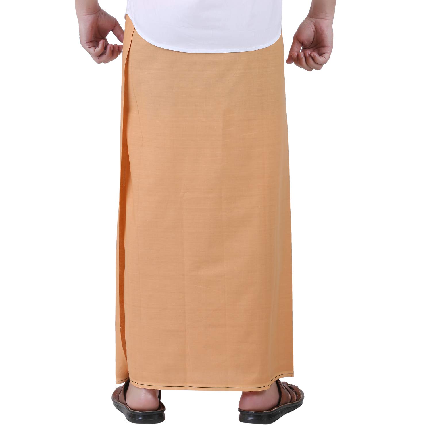 Prakasam Cotton Mens Light Kaavi Colour Welcro Pocket Single Dhoti (Roja-Light Kaavi) Size -Small (Hip Size 26 To 32)