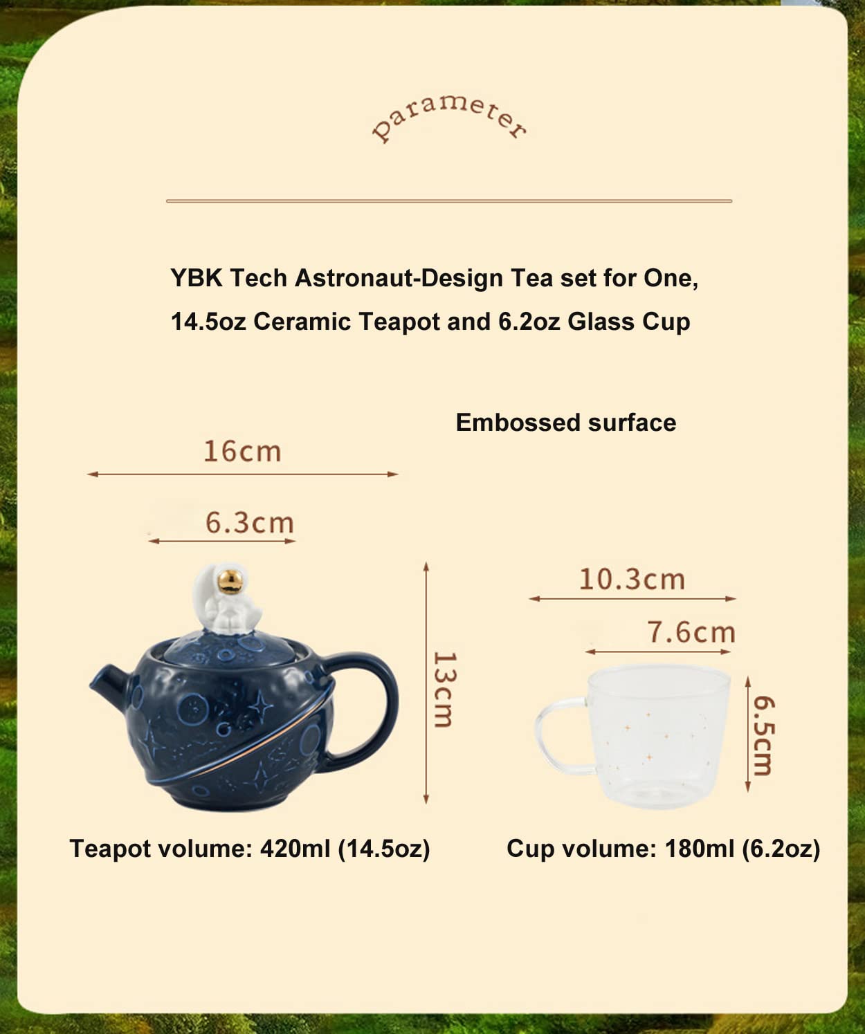 YBK Tech Creative Astronaut-Design Tea For One, 14.5oz Ceramic Teapot - View #2