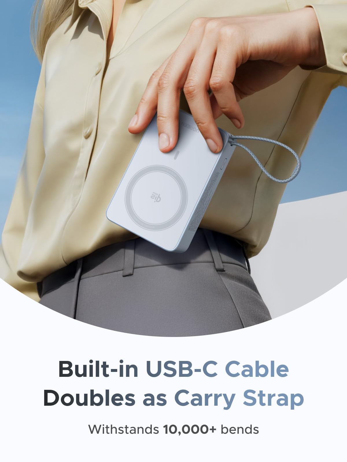 UGREEN MagFlow 20000mAh Qi2 25W Magnetyczny Powerbank z USB-C 45W | Certyfikat Qi2, Zintegrowany Kabel, Ekran LED, iPhone 17-12, do podróży i dojazdów do pracy