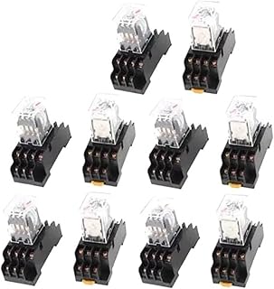 Paquete de 10 relés de potencia de CA de 380 V, 4 pines, LED rojo, con base de enchufe, HH54PL