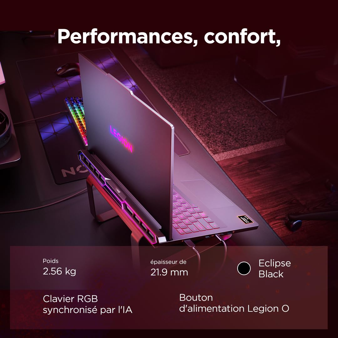 Lenovo Legion Pro 7 16AFR10H - Ordinateur Portable Gaming 16'' OLED (AMD Ryzen 9 9955HX3D, RAM 64Go, SSD 2To, NVIDIA RTX 5080 16GB) Clavier RGB rétroéclairé AZERTY Français - Noir Eclipse