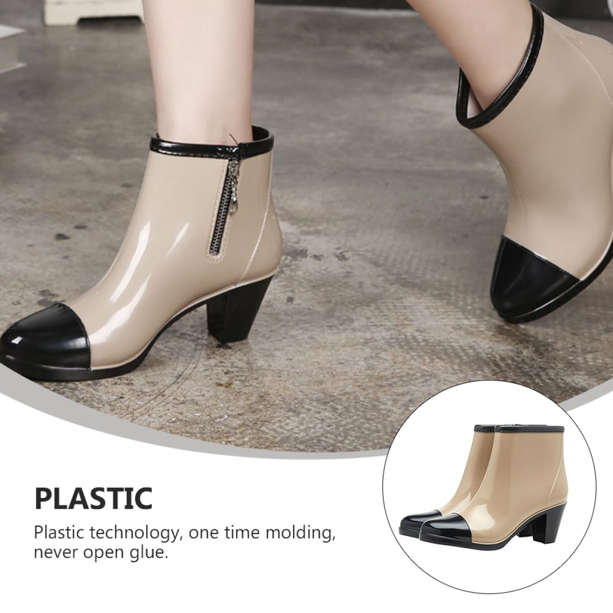 Botas De Agua De Mujer Tacones De Bota Botas Cortas Para Mujer Tacones Oxford Para Mujer De Mujer Botas De Lluvia De Tacón Alto Black De Polivinilo