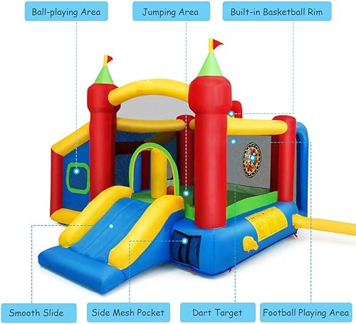 Miniatura 4 de OLAKIDS Castillo inflable de salto, castillo de salto con tobogán, área de juego de pelota, objetivo de dardos, casa de rebote para interiores y