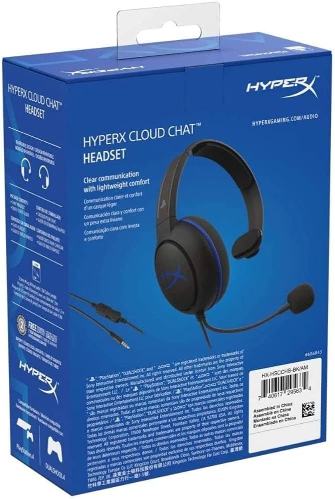 HyperX Cloud Chat Headset – Official PlayStation Licensed for PS4, Clear Voice Chat, 40mm Driver, Noise-Cancellation Microphone, Pop Filter, In-Line Audio CONTROLS, Lightweight, Reversible