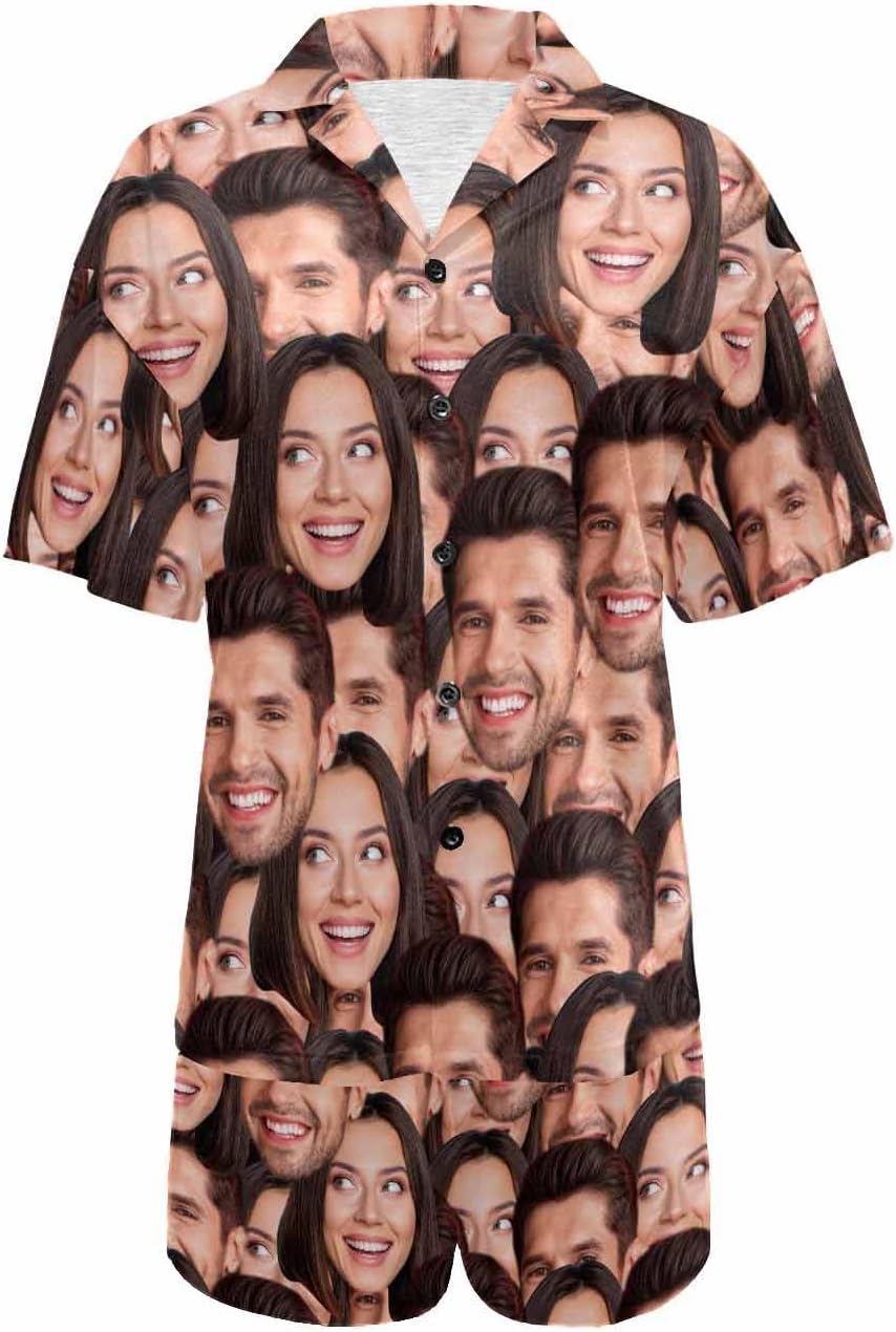 Custom Face Satin Pajama Set for Women Personalized Photo Summer V-Neck 2Pcs Pajama Loungewear Sleepwear Short Sets - Image 4