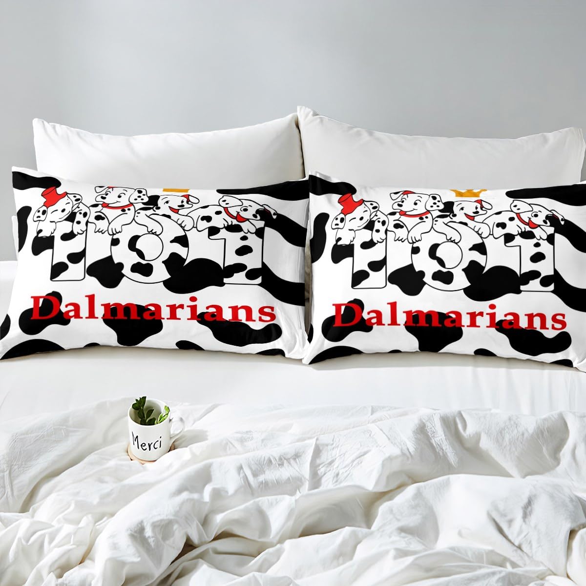 Juego de Funda de edredón para niños, diseño de Animales dálmatas, tamaño Individual, Color Negro, Blanco, para Mascotas, Patas de Perro, Reversible, Adorable